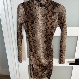 Windsor Brown and Tan Midi Dress with Snakeskin Print
